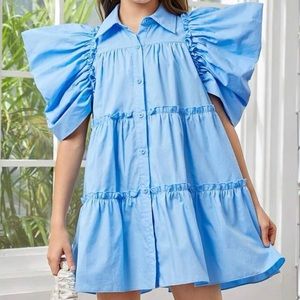 NWOT blue puff sleeve A-line baby doll style shirt dress